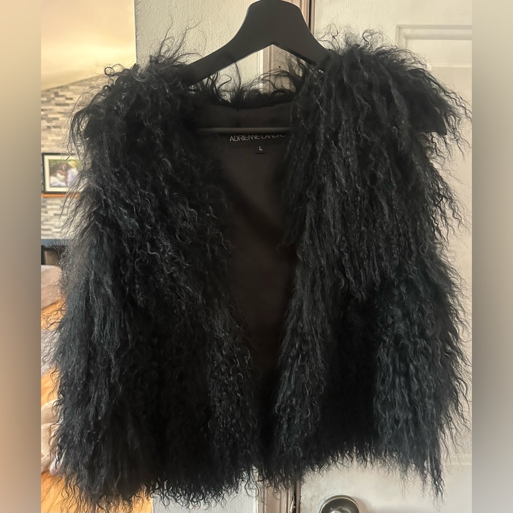 Adrienne Landau Mongolian Fur Vest, Black, Sz. L.